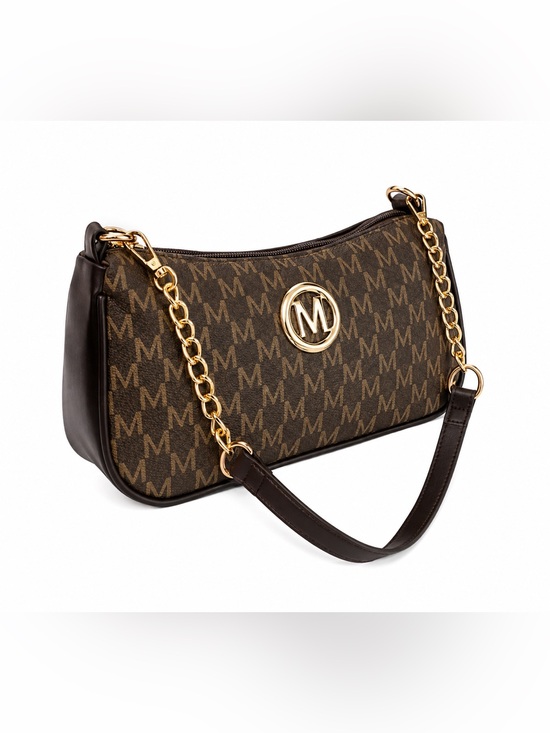 The Unbranded Brand Handbags - Brown Monogram Shoulder Bag | Gold Chain Purse